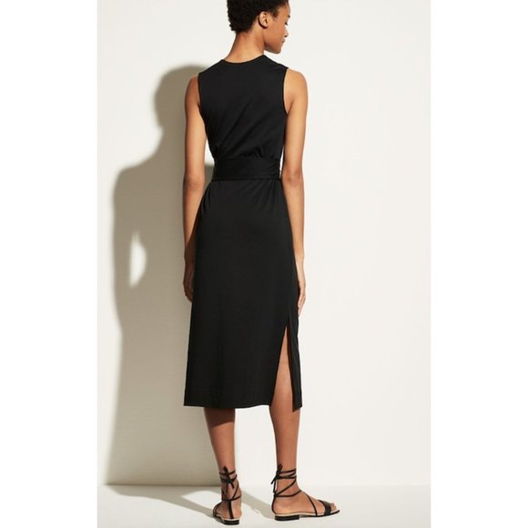 Vince Black Sleeveless Square Neck Wrap Mini Dress Women's Size Large L - Picture 2 of 11